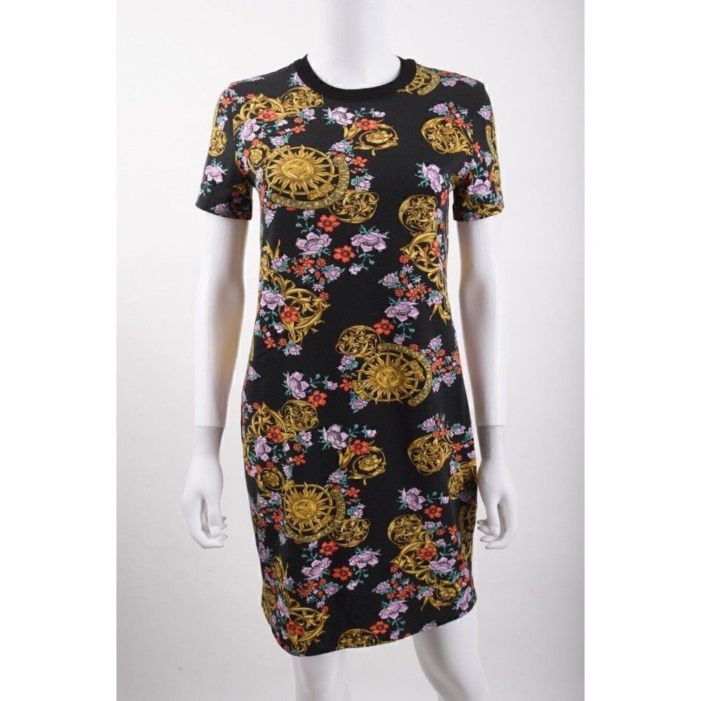 Versace Jeans Couture Womens Sunflower Garland T-Shirt Dress Sz 40 US 4 Black